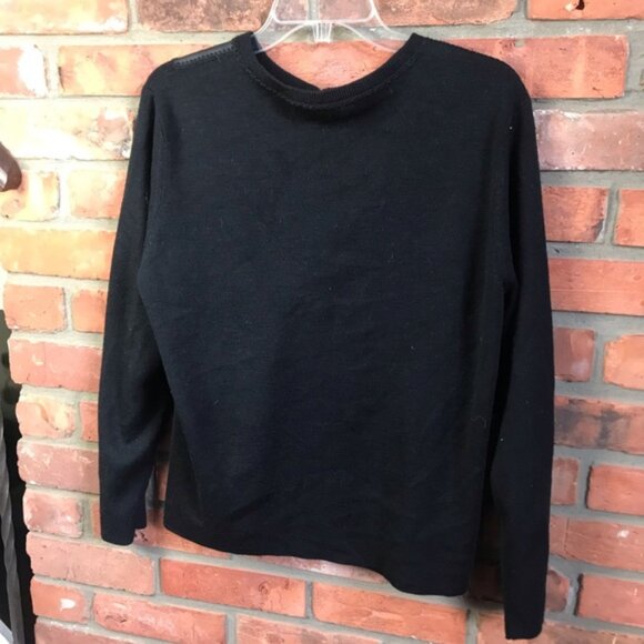 Anne Klein Vintage Y2K Wool Leather Cardigan Sweater Jacket Top Soft Black XL - Picture 3 of 16